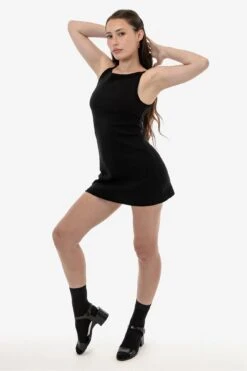 14R315 - 14/1 Rib Spaghetti Boatneck Dress -Builtd Store 14R315 BLACK FB2s