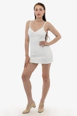 14R317 - 14/1 Rib Spaghetti V-Neck Dress -Builtd Store 14R317 WHITE Fs