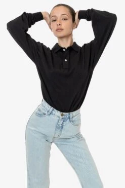 18417GD Unisex - 18/1 Long Sleeve Polo T-Shirt -Builtd Store 18417GD LAUREN BLACK1f