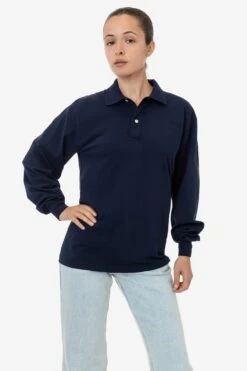 18417GD Unisex - 18/1 Long Sleeve Polo T-Shirt -Builtd Store 18417GD LAUREN NAVY1f