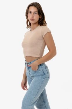 43035 - Cap Sleeve Baby Rib Crop Top -Builtd Store 43035 ALMOND s