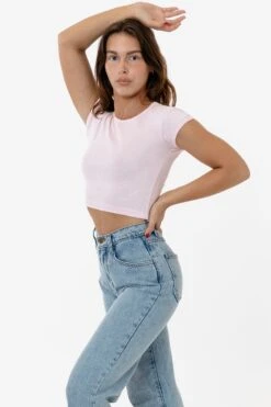 43035 - Cap Sleeve Baby Rib Crop Top -Builtd Store 43035 LTPINK s
