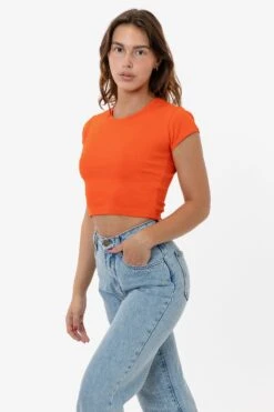 43035 - Cap Sleeve Baby Rib Crop Top -Builtd Store 43035 ORANGE s