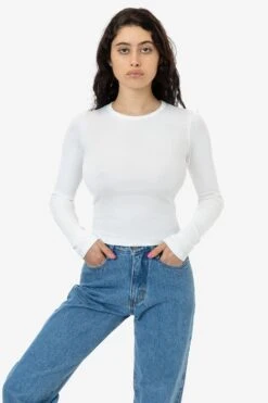 43007 - Baby Rib Long Sleeve Crewneck Tee -Builtd Store 4307 WHITE1f