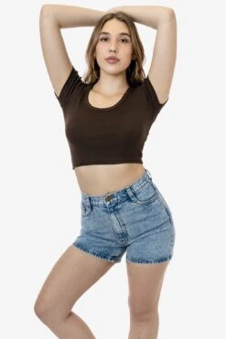 43080 - Baby Rib Scoopneck Crop Top -Builtd Store 43080 BROWN 1s