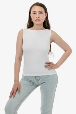 43045 - Baby Rib Sleeveless Boatneck Top -Builtd Store 43080 WHITE 1 f