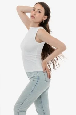 43045 - Baby Rib Sleeveless Boatneck Top -Builtd Store 43080 WHITE 2s