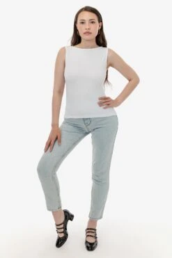 43045 - Baby Rib Sleeveless Boatneck Top -Builtd Store 43080 WHITE 4 F