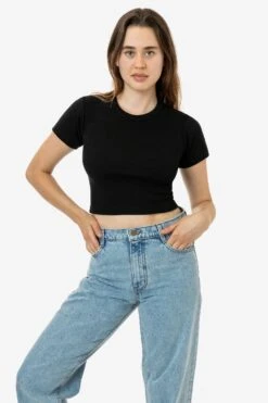 4325 - Baby Rib Short Sleeve Crop Tee -Builtd Store 4325 RACHEL BLACK 1
