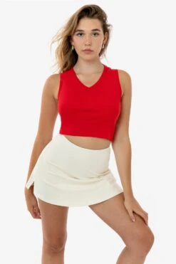 4357 - Baby Rib Sleeveless V-Neck Crop Tank -Builtd Store 4357 GRACIE RED 1
