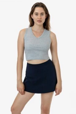 4357 - Baby Rib Sleeveless V-Neck Crop Tank -Builtd Store 4357 RACHEL HEATHERGREY 1