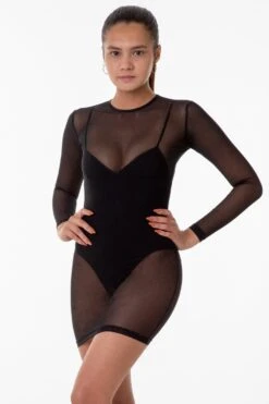 RNS310 - Micro Mesh Long Sleeve Mini Dress -Builtd Store 4X