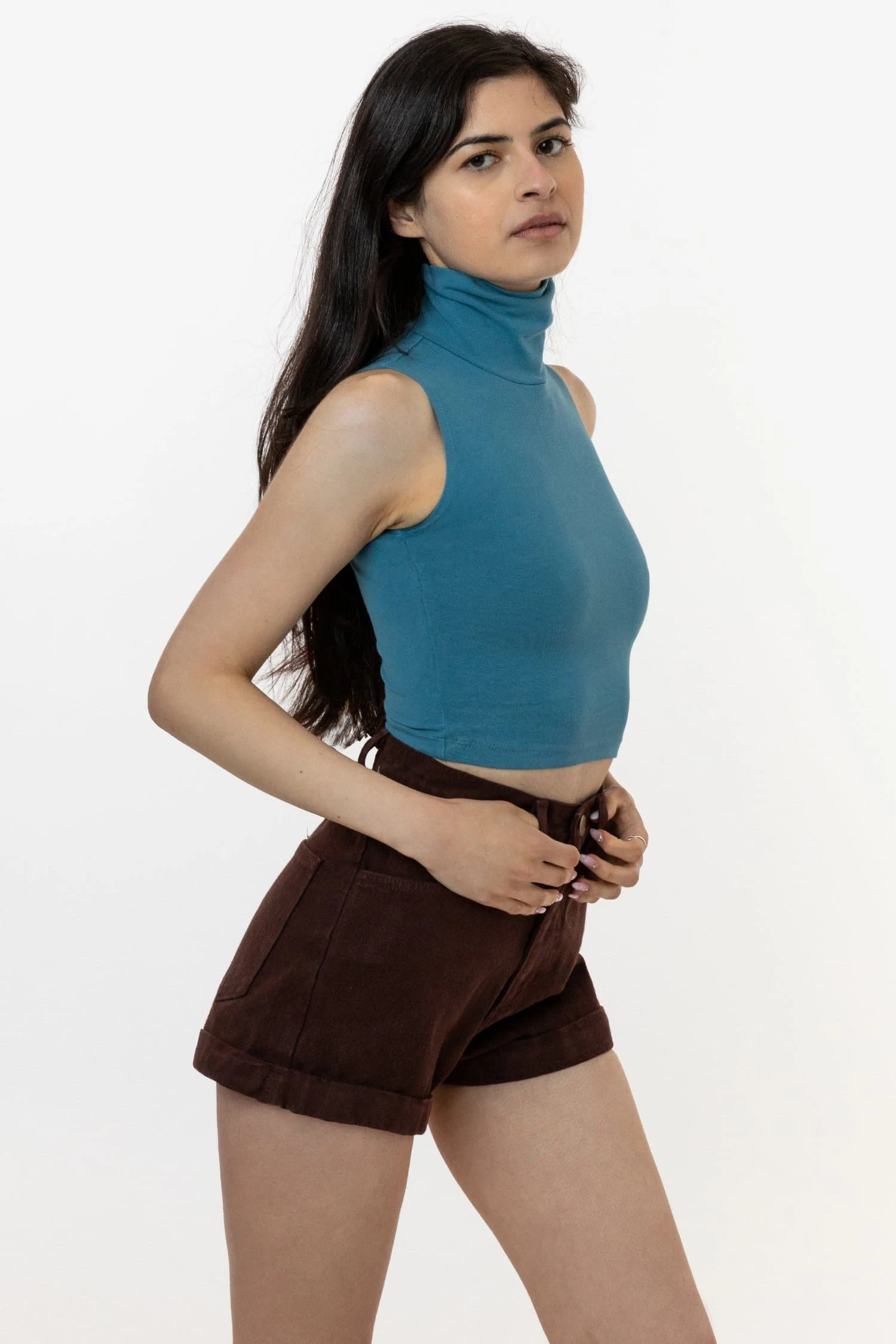 83073GD - Garment Dye Sleeveless Turtleneck Crop Top 1 83073GD - Garment Dye Sleeveless Turtleneck Crop Top