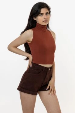 83073GD - Garment Dye Sleeveless Turtleneck Crop Top 23 83073GD - Garment Dye Sleeveless Turtleneck Crop Top -Builtd Store 83073GD SADDLE natalie