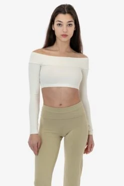 83074GD - Cotton Spandex Long Sleeve Off Shoulder Crop Top