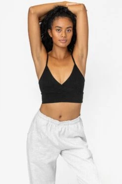 83076GD - Crossover Wrap Crop Top -Builtd Store 83076 BLACK 1