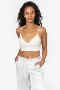 83076GD - Crossover Wrap Crop Top -Builtd Store 83076 CREME 1