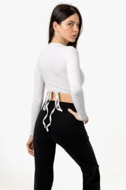 83077GD - Garment Dye Long Sleeve Wrap Top -Builtd Store 83077GD white s