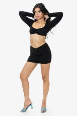 8387GD - Garment Dye Ruched Long Sleeve Micro Crop Top -Builtd Store 8387GD 8388GD blk4k