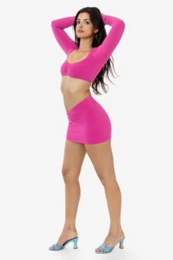 8387GD - Garment Dye Ruched Long Sleeve Micro Crop Top -Builtd Store 8387GD 8388GD pink2k