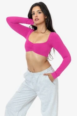 8387GD - Garment Dye Ruched Long Sleeve Micro Crop Top