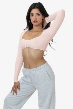 8387GD - Garment Dye Ruched Long Sleeve Micro Crop Top -Builtd Store 8387GD SEASHELLs