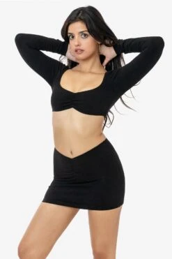 8388GD - Garment Dye Ruched Front Mini Skirt -Builtd Store 8388GD 8387GD BLACK3k