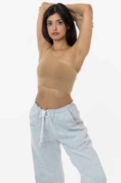 8389GD - Garment Dye One Shoulder Crop Top -Builtd Store 8389GD natalie khaki
