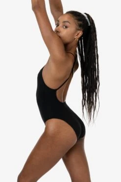 B308GD - Garment Dye Spaghetti Ruched Front Crossback Bodysuit -Builtd Store B308GD BLACK 2k