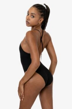 B308GD - Garment Dye Spaghetti Ruched Front Crossback Bodysuit -Builtd Store B308GD BLACK 3k