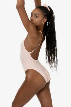 B308GD - Garment Dye Spaghetti Ruched Front Crossback Bodysuit -Builtd Store B308GD SEASHELL 2k