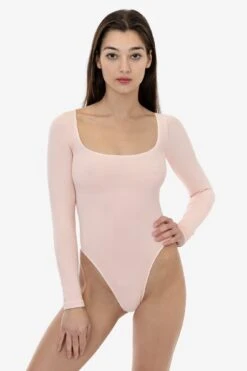 B357GD - Garment Dye Long Sleeve Squareneck Thong Bodysuit -Builtd Store B357GD SEASHELL 1s2
