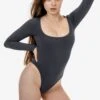 B357GD - Garment Dye Long Sleeve Squareneck Thong Bodysuit
