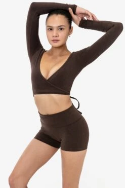 83077GD - Garment Dye Long Sleeve Wrap Top -Builtd Store CHOCOLATE 1