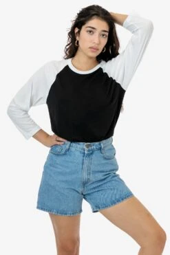 FF53 - 3/4 Sleeve Poly Cotton Raglan -Builtd Store FF53 BRITTANY BLKWHT2