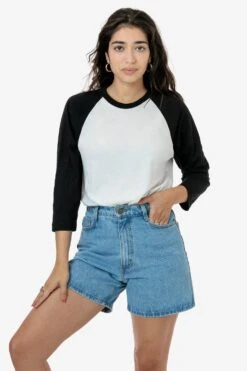 FF53 - 3/4 Sleeve Poly Cotton Raglan -Builtd Store FF53 BRITTANY WHTBLK