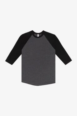 FF53 - 3/4 Sleeve Poly Cotton Raglan -Builtd Store FF53 heathergreyheatherblack