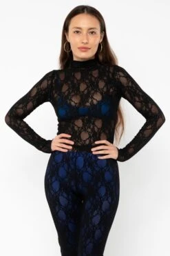 FNS306 - Floral Lace Long Sleeve Top -Builtd Store FNS300 Black5