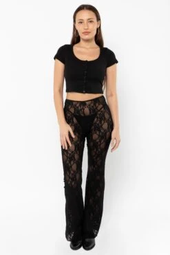 FNS300 - Floral Lace Flare Leggings 20 FNS300 - Floral Lace Flare Leggings -Builtd Store FNS302 Black5