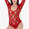 FNS328 - Floral Lace Long Sleeve Scoopneck Bodysuit