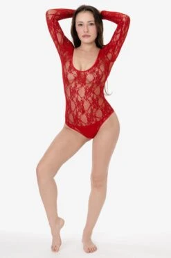 FNS328 - Floral Lace Long Sleeve Scoopneck Bodysuit -Builtd Store FNS328 MORELLO 2