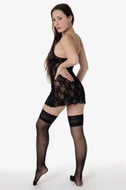 FNS338 - Floral Lace Ruched Chemise -Builtd Store FNS338 BLACK 6