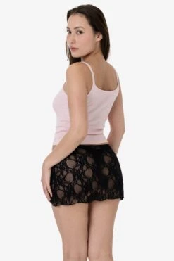 FNS384 - Floral Lace Micro Mini Slip Skirt 12 FNS384 - Floral Lace Micro Mini Slip Skirt -Builtd Store FNS384 BLACK 3