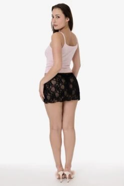 FNS384 - Floral Lace Micro Mini Slip Skirt 13 FNS384 - Floral Lace Micro Mini Slip Skirt -Builtd Store FNS384 BLACK 4