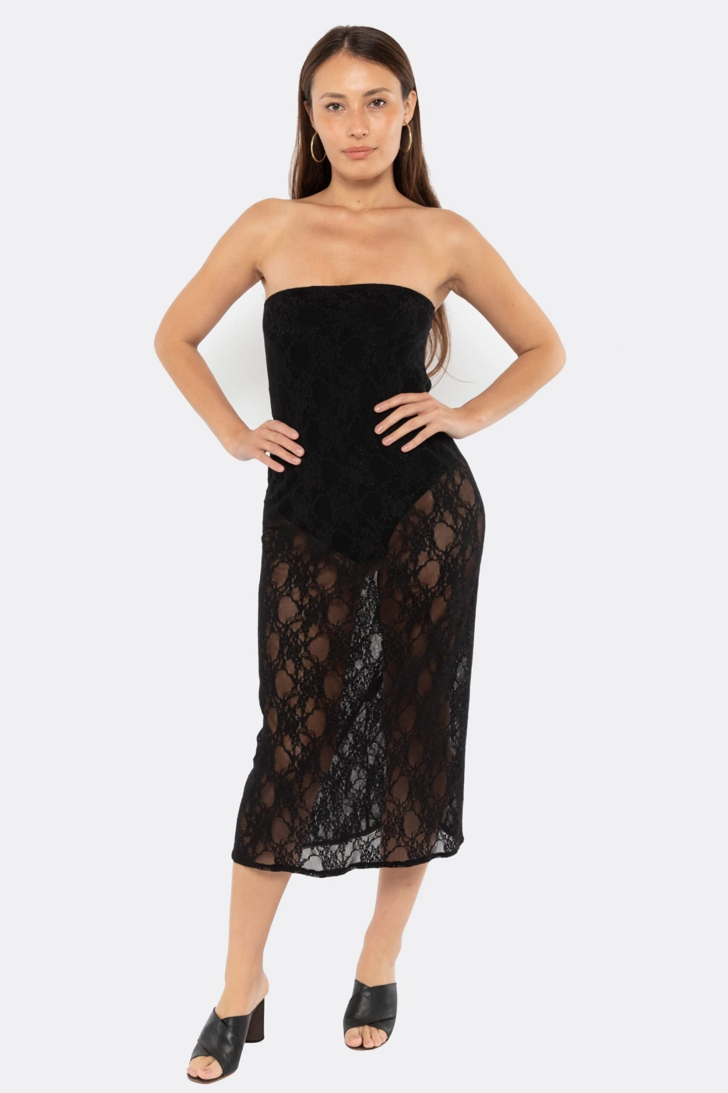 FNS800 - Floral Lace Midi Tube Dress 2 FNS800 - Floral Lace Midi Tube Dress - Image 2