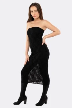 FNS800 - Floral Lace Midi Tube Dress 7 FNS800 - Floral Lace Midi Tube Dress -Builtd Store FNS800 Black2