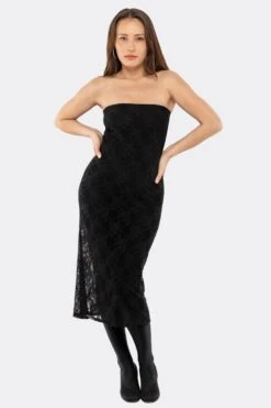 FNS800 - Floral Lace Midi Tube Dress 8 FNS800 - Floral Lace Midi Tube Dress -Builtd Store FNS800 Black3