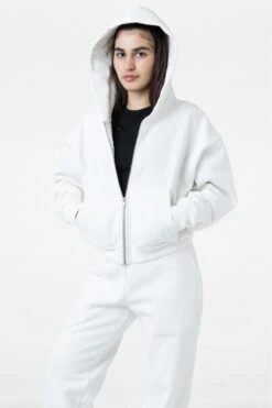 HF16 - Heavy Fleece Cropped Zip-Up Hoodie (Piece Dye) -Builtd Store HF 16 WHITE W Var.1