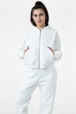 HF16 - Heavy Fleece Cropped Zip-Up Hoodie (Piece Dye) -Builtd Store HF 16 WHITE W Var.2