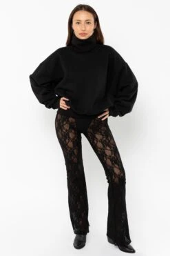 HF-313 - Heavy Fleece Oversized Turtleneck Sweater With Contrast Rib -Builtd Store HF 313 Black4
